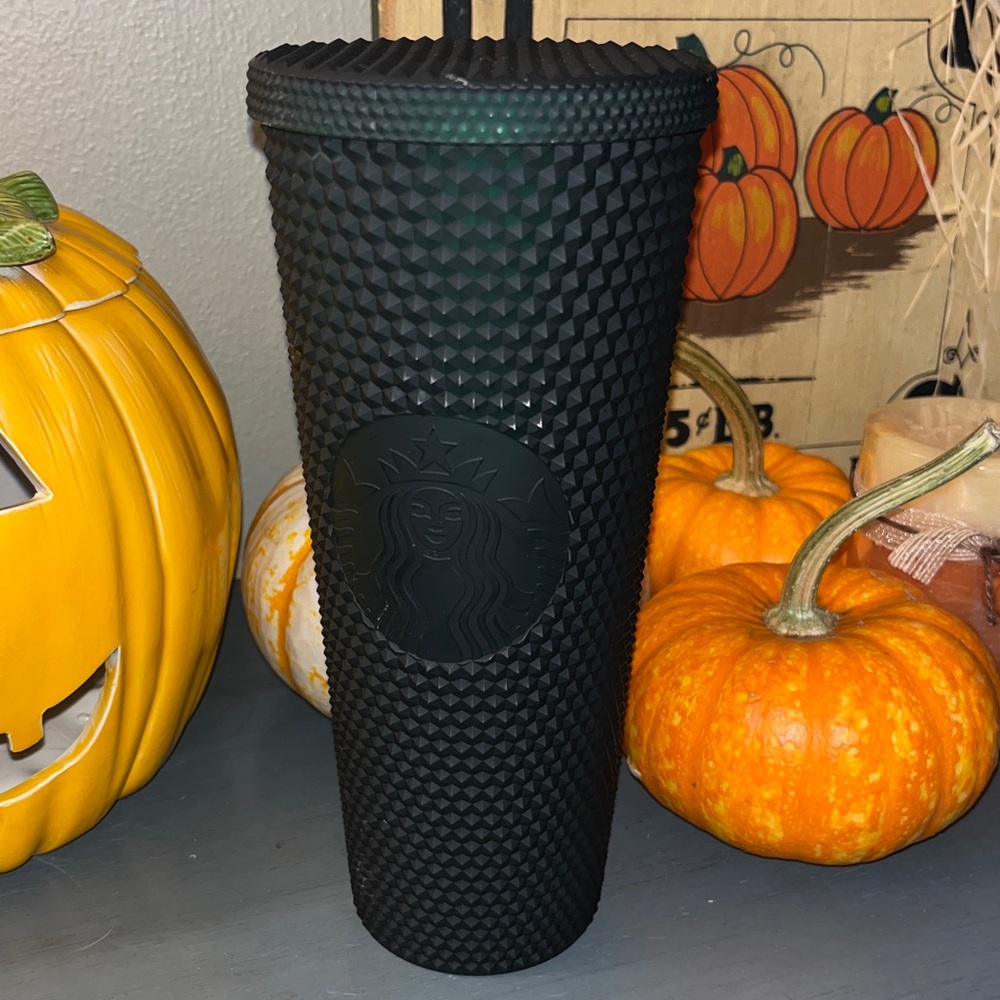 Limited Edition Starbucks 2022 Studded Matte Dark Green 24 oz Tumbler EUC
